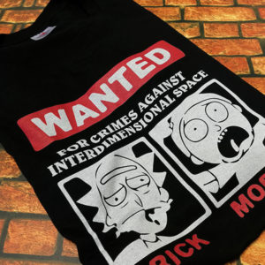 tricou-negru-cu-mesaj-rick-and-morty-wanted-for-crimes-against-interdimensional-space