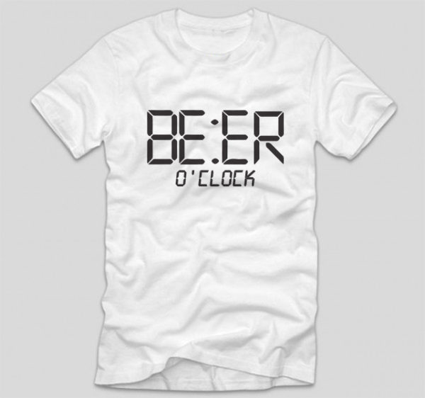 tricou-alb-cu-mesaj-haios-beer-o-clock-bere