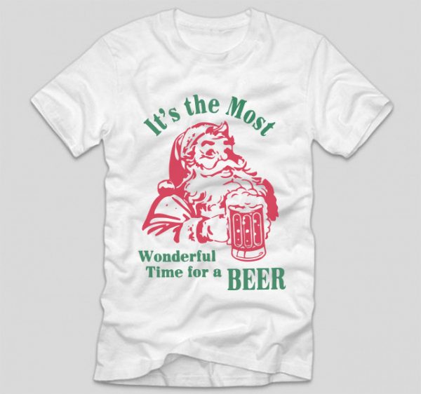 tricou-alb-cu-mesaj-haios-de-craciun-its-the-most-wonderful-time-for-a-beer