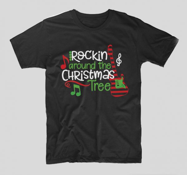 tricou-negru-cu-mesaj-haios-craciun-rockin-around-the-christmas-tree